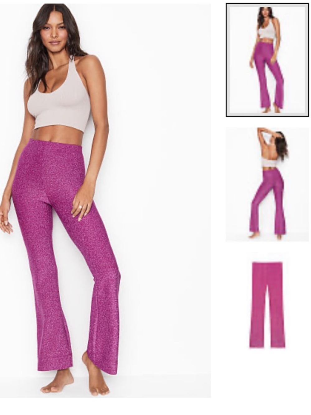 Victoria’s Secret Purple Shine Flare Leg Super Stretch Pants NEW Metallic Comfy